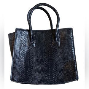 Neiman Marcus Brand Black Faux Leather Crocodile Pattern Bag